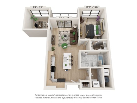 Floor plan for 1 bed, 1 bath, 872 sqft
